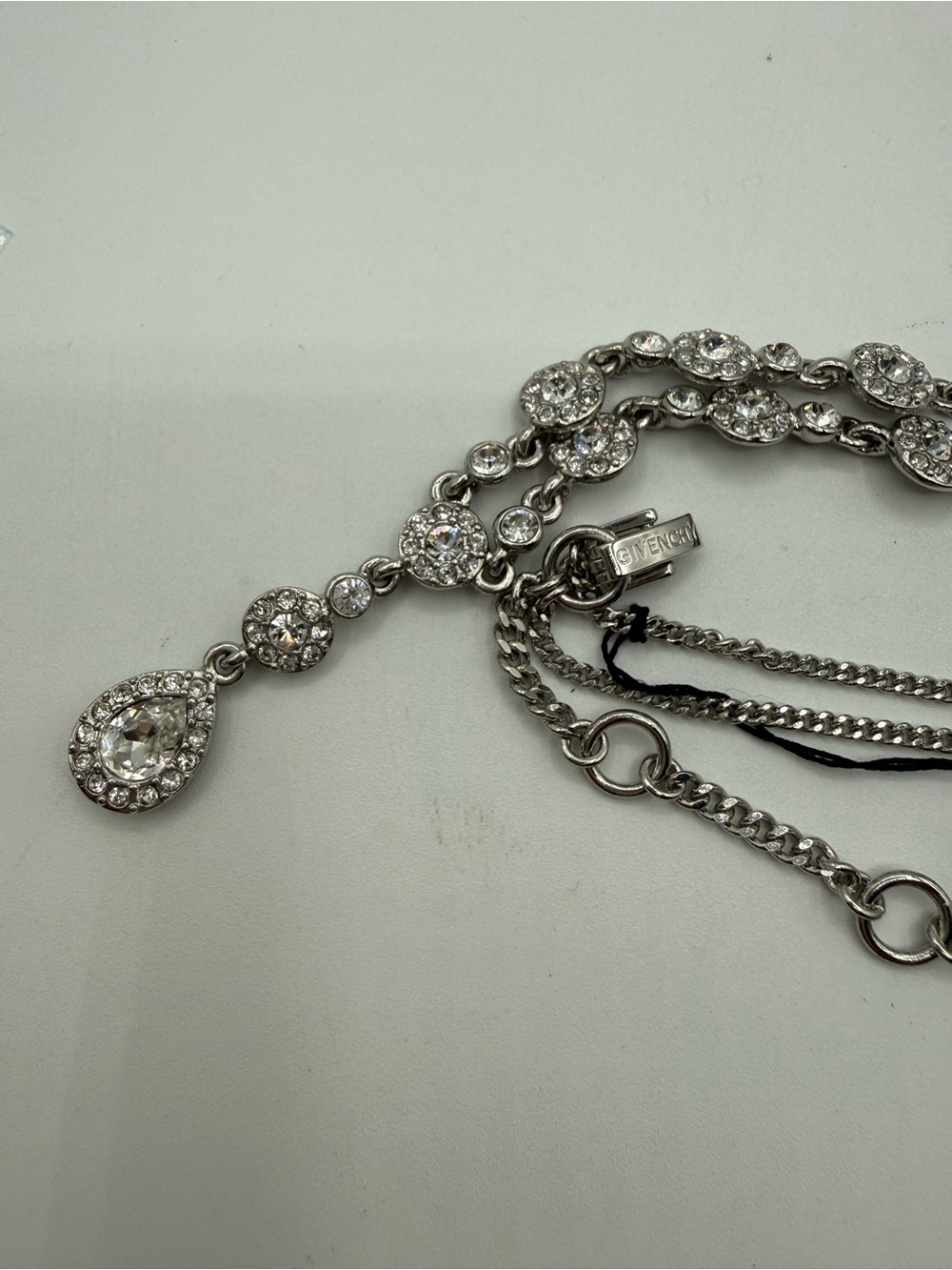 Givenchy Crystal Teardrop Y Necklace Silver Tone Rhinestone Statement Necklace - Picture 12 of 13